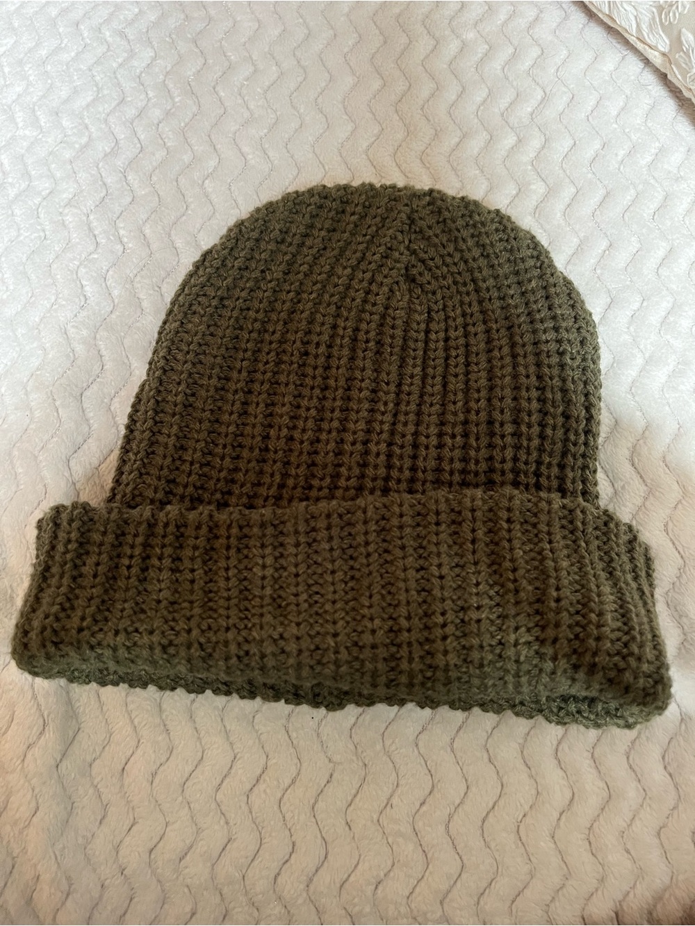 Olive Green Knit Cuffed Beanie